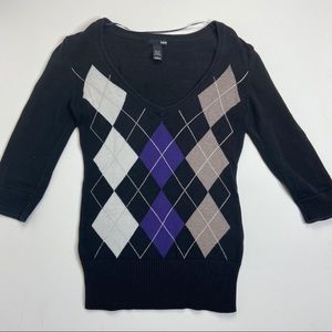 Cute Argyle Sweater w/ 3/4 Sleeves
